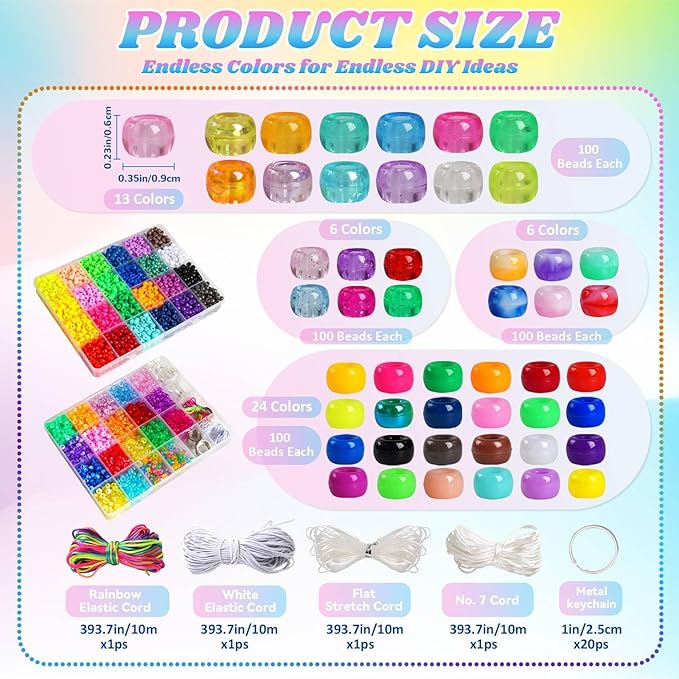 4300Pcs Pony Beads Kit for Bracelets Jewelry Making, 41 Colors Plastic 6×9mm Pony Beads Set Bulk, Friendship Beads for Keychains, Necklaces, DIY Crafts Gifts (100pcs Per Color)