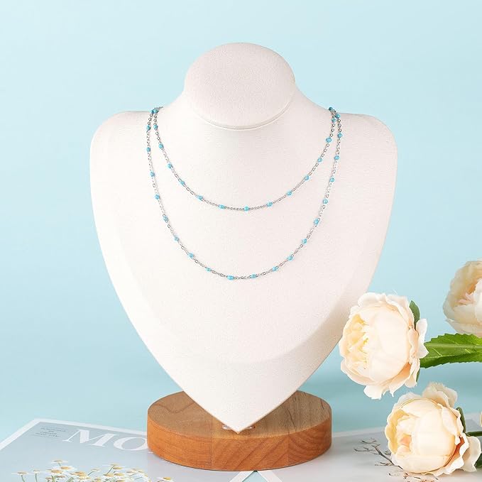 UMAOKANG 33 Feet/10M Stainless Steel Chain for Jewelry Making Light Blue Enamel Beaded Chain Bulk with Lobster Clasps and Jump Rings