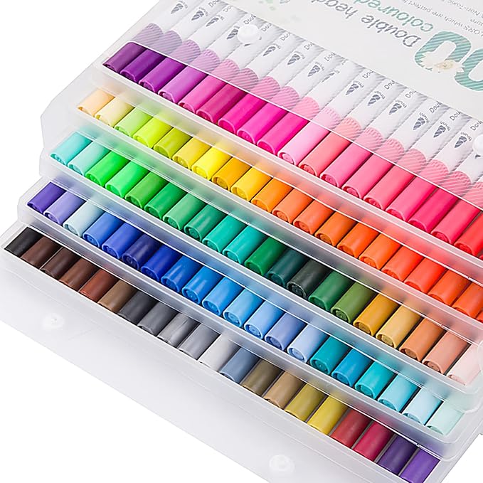 100 Colors Art Markers for Adults,Dual Tip Pens for Adult Illustration, Journaling, Calligraphy - Artist Drawing Supplies,Brush and Fine Pens for Lettering, Manga, Design Sketching