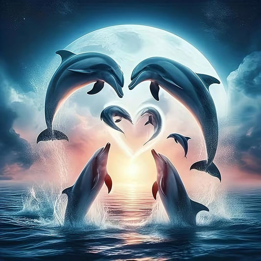 CHWGLFGG 5D Diamond Art Kits for Adults Beginners, Dolphins Love Diamond Painting Kits, DIY Full Round Drill Paint by Diamonds Dot Gem Art for Adults, Home Wall Decor 13.7X 13.7 Inch