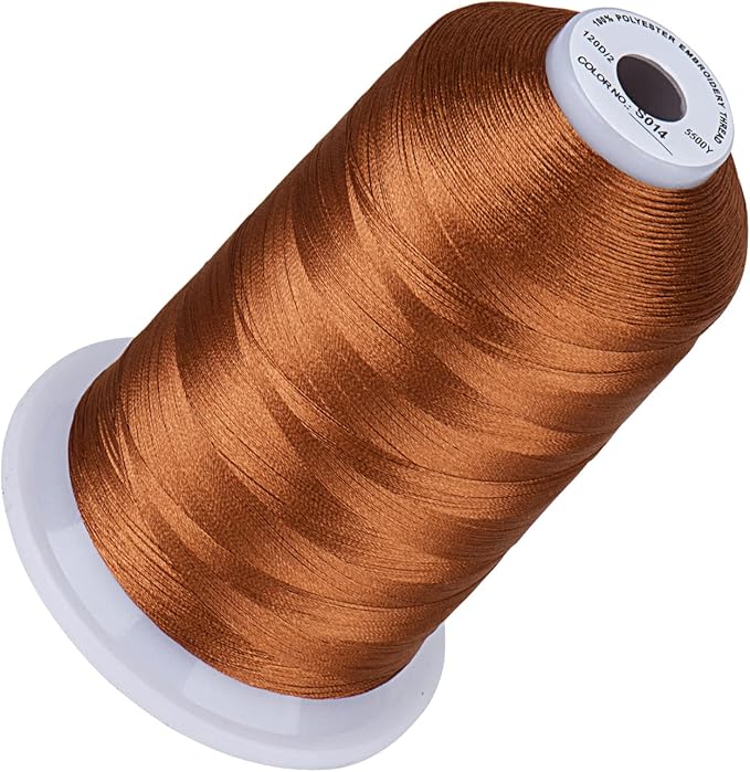 Simthread 5500Yds Embroidery Thread, 5000M High-Yardage 40WT 100% Polyester Thread – 170+ Vivid Colors, High-Speed Rated – Compatible with Brother, Singer, Janome & More - Tawny Brown S014