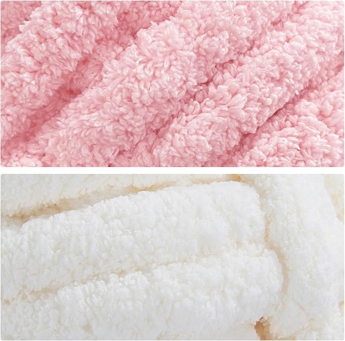 MABOZOO Assorted Chunky Yarn for Crocheting 8 Pack,Fluffy Jumbo Chenille Yarn,Soft Plush Yarn Bulky,Giant Thick Fuzzy Yarn for Hand or Arm Knitting,Cream & Pink(31.7 yds,8 oz Each Skein)