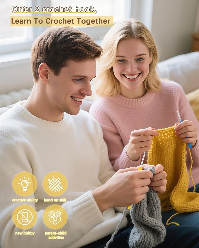 katech crochet kit for beginners-crochet kit for adults learn to crochet granny square scarf beanie hat, complete set for crocheting scarf w/step-by-step instructions 6 blend yarn-macaron