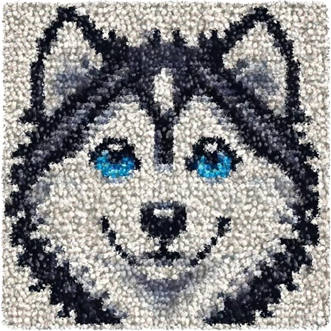 Numptain Latch Hook Kits for Adults,DIY Rug Crafts Wolf Pattern Color Printed Canvas,Latch Hook Kits for Beginners Handmade Needlework Crafts Home Decoration,12"x12"