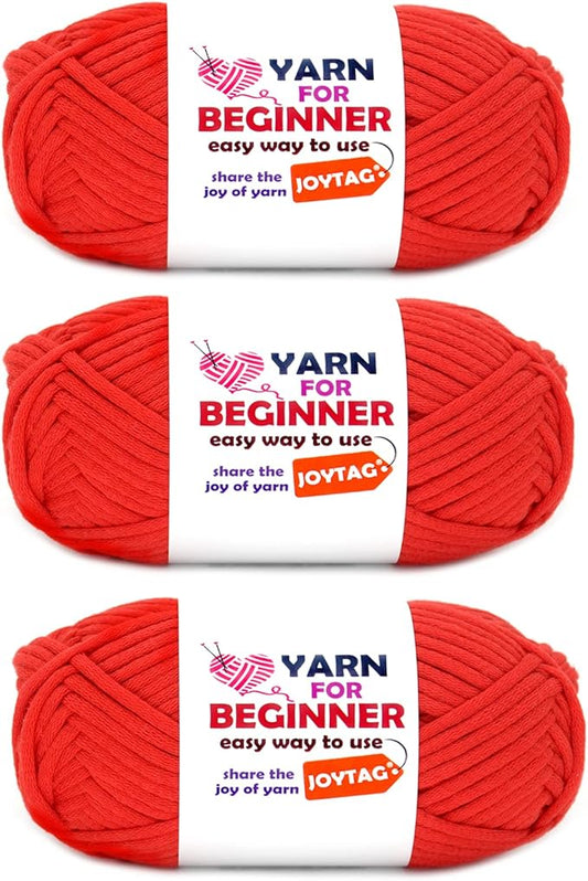 Red Yarn for Crocheting and Knitting Cotton Crochet Knitting Yarn for Beginners with Easy-to-See Stitches Cotton-Nylon Blend Easy Yarn for Beginners Crochet Kit(3x50g)