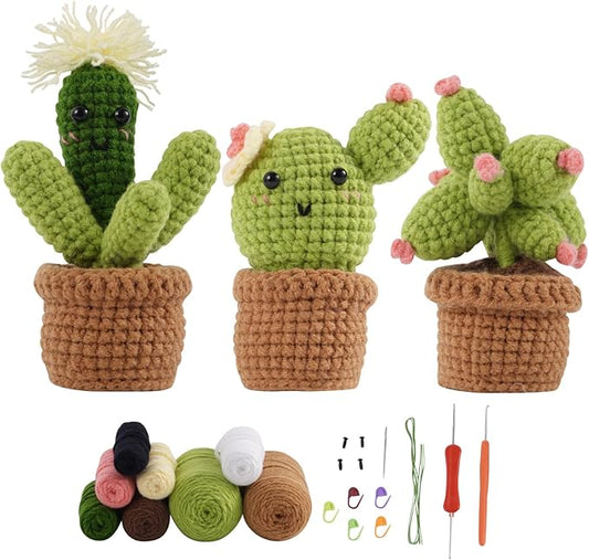 FLORALUNA Crochet Kit for Beginners – DIY Crochet Plants & Succulents Set with Yarn, Hook, Patterns – Make Crochet Hanging Plant Decor, Fake Plants for Home, Gift for Craft Lovers (3 PCS)