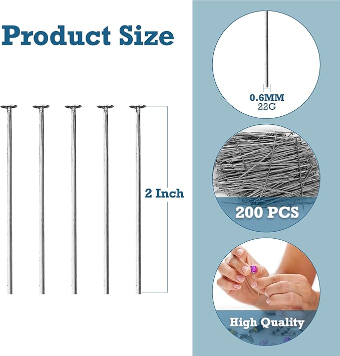 Mandala Crafts 2 Inch Gunmetal Flat Head Pins for Jewelry Making Earring Making Supplies – 200 PCs Jewelry Findings for Making Earring DIY Bracelets Rosary Charms
