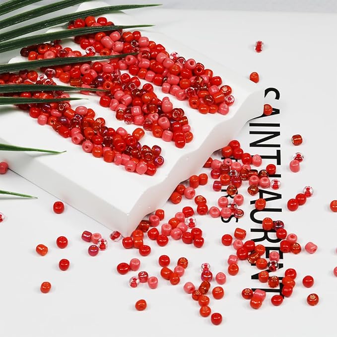 Bulk 4mm Red Seed Beads for Jewelry Making 110 Grams About 1600pcs,6/0 Glass Craft for Making Earrings, Bracelets, Pendants, Waist Jewelry, DIY Handmade Seed Beads(Red-AB Mix)