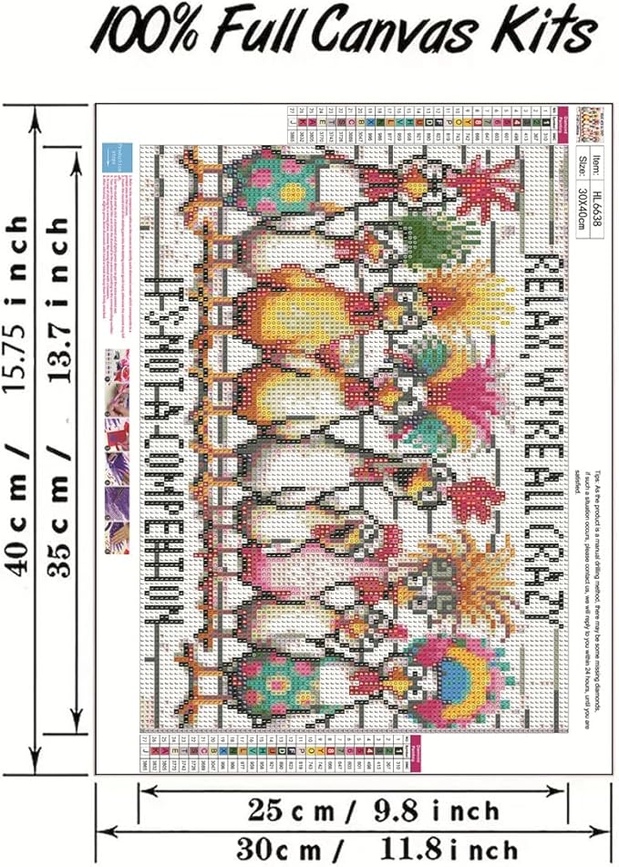 GEMFAMILY 5D Diamond Painting Kits for Adults Beginner,Rooster Family Diamond Art Kits for Beginner, DIY Vintage Full Round Drill Gem Art Craft Kits for Adults for Home Wall Decor 12 x 16 Inch