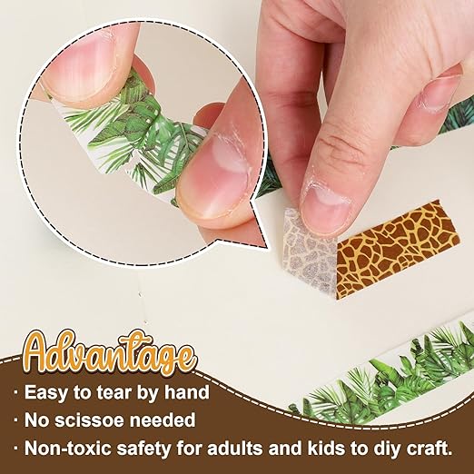Whaline 8 Rolls Animal Prints Washi Tape Safari Decorative Masking Tape Set Leopard Zebra Tiger Giraffe Greenery Wrapping Paper Tape for Scrapbook Journal DIY Art Crafts