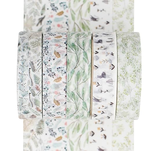 YUBX 5 Rolls Washi Tape Set Creative Basic Skinny Decorative Tapes for Arts, DIY Crafts, Bullet Journals, Planners, Scrapbooking, Wrapping (Vine)