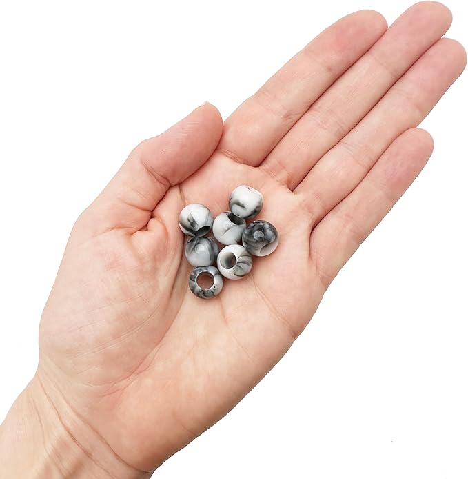 300 acrylic large hole beads for crafts and for hair 10mm x 12mm acrylic barrel beads with 5.7mm large hole, black and white marble for men and women