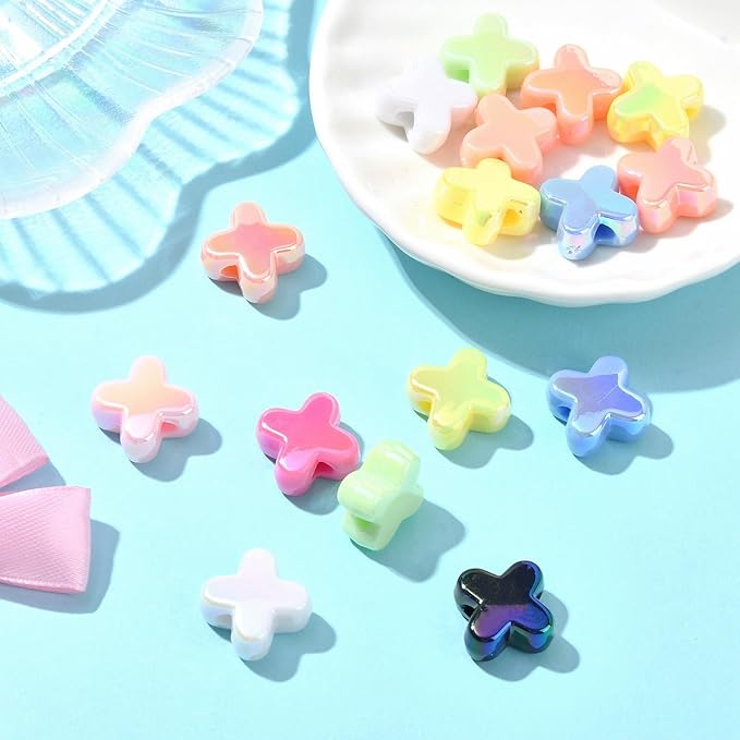 Ipotkitt 20 Pcs UV Plated Letter X Shaped Acrylic Beads Iridescent Cross Spacer Beads Random Color Beaded Ornaments for DIY Jewelry Making Necklace Bracelet Earrings