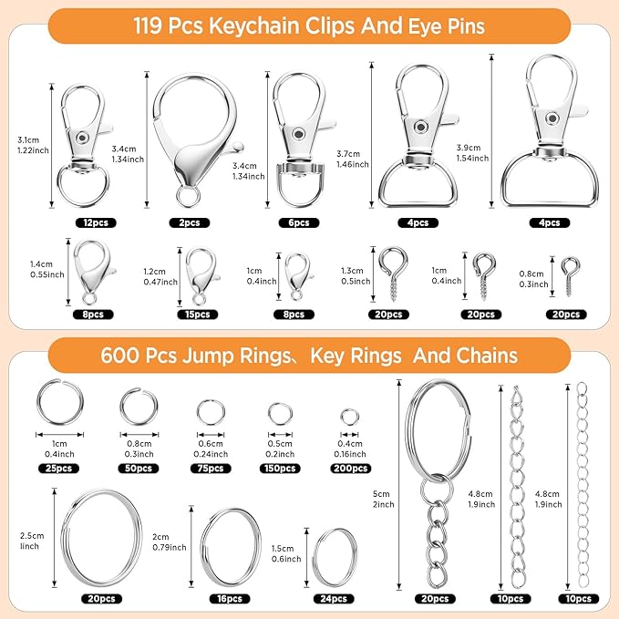 funtopia 740pcs keychain making kit, key chain supplies including keychain clip, key rings, lobster claw clasps, jump rings, pliers, tassels for key chain making, purse making, lanyard making
