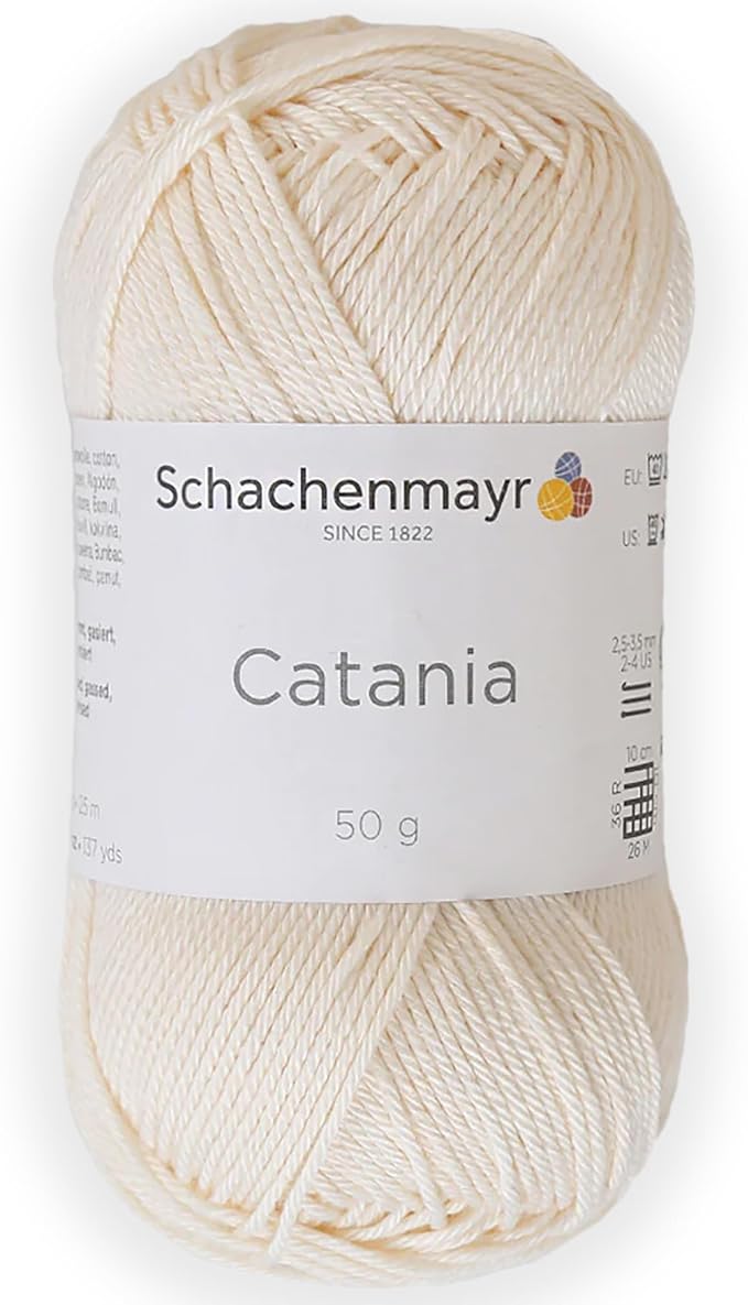 1 Skein/Pack Schachenmayr (SMC) Catania Originals Yarn, Each Ball 1.76 Oz (50gr) / 136 Yards (125 m), 100% Mercerized Cotton for Knitting and Crochet Yarn, Sport Weight, 130 - Cream