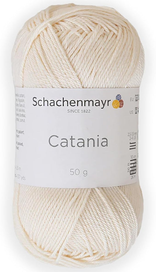 1 Skein/Pack Schachenmayr (SMC) Catania Originals Yarn, Each Ball 1.76 Oz (50gr) / 136 Yards (125 m), 100% Mercerized Cotton for Knitting and Crochet Yarn, Sport Weight, 130 - Cream