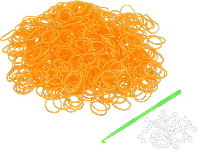 uxcell 600Pcs Loom Rubber Band, Bracelet Making Refill Kit Elastic Loom Band with 25Pcs S-Clips and 1Pcs Crochet Hooks for Weaving DIY Handcrafts, Fluorescent Orange