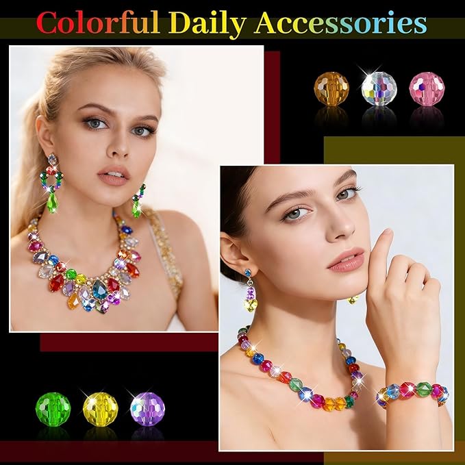2215 Pcs Glass Beads for Jewelry Making –High Shine, Faceted Cut Crystal Rainbow Beads, DIY Bracelet Necklace Earring Craft Kit and Lamp Decor with Organizer Box for Valentine's Day, Colorful