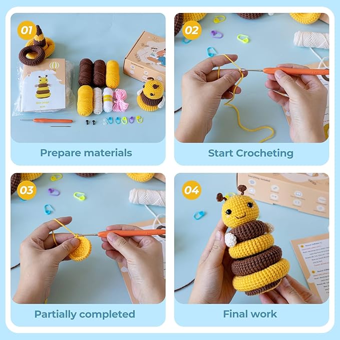 YESJOLI Crochet kit for Beginners, Crochet Animal Kits,Crocheting kit for Starters with Step-by-Step Video, Beginner Crochet kit for Adults Women, Crafts bee
