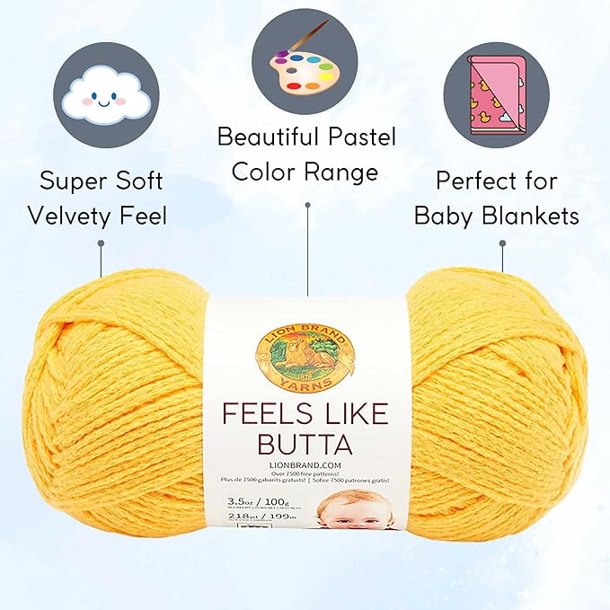 Lion Brand Feels Like Butta Yellow 215-157 (6-Skeins - Same Dye Lot) Worsted Medium #4 Polyester Yarn for Crocheting and Knitting with Project Bag