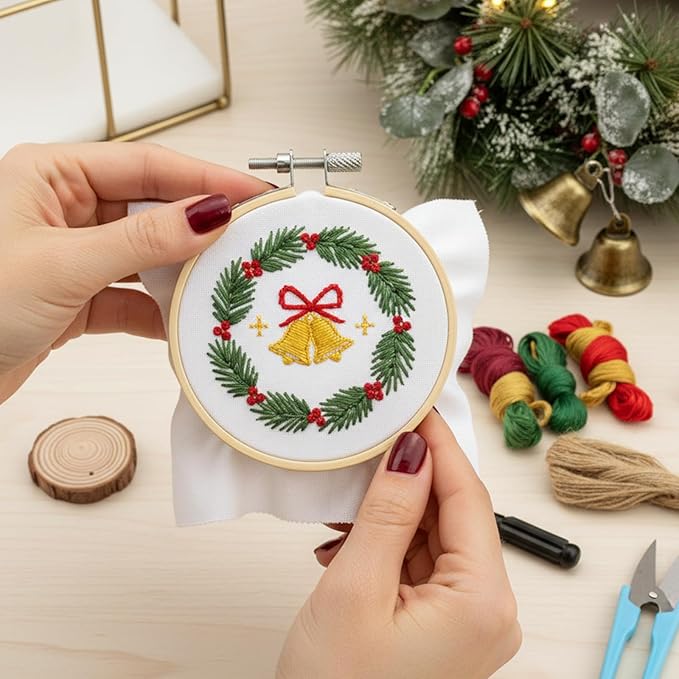 bigotters 12pcs 3 inch embroidery hoops, adjustable bamboo circle cross stitch hoop ring bulk wholesale for home ornaments art craft handy sewing diy favor