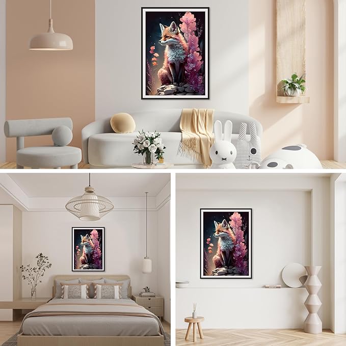 SENQAO Fox Diamond Painting Kits for Adults Kids, Lovely Fox DIY 5D Round Full Drill Diamond Art, Diamond Pianting Picture Arts Craft for Home Wall Art Decor 12x16inch