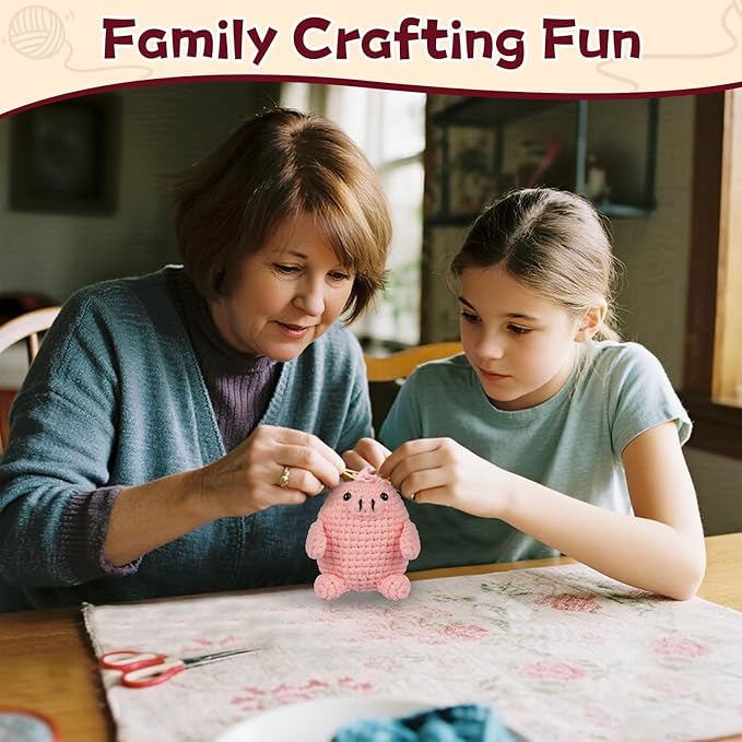 Beginner Crochet Kit for Adults Kids – 3 Packs Crochet Kit with Easy-to-See Stitches Yarn and Video Tutorials, Cute Animal Designs, DIY Crochet Set for First-Time Learners - Bunny, Piggy and Axolotl