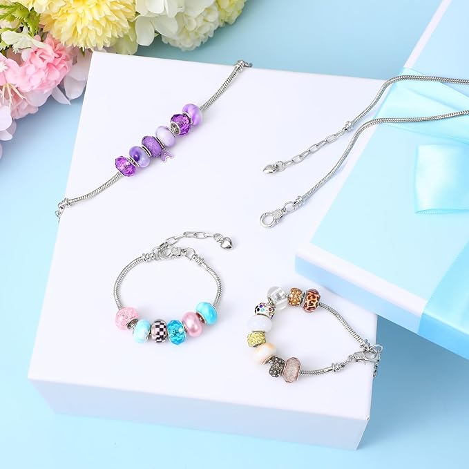 40 Pcs Snake Chain Charm Bracelet Adjustable Snake Charm Bracelet with Heart Lobster Clasp Extender Chain for Women Jewelry Making DIY Gifts Supplies
