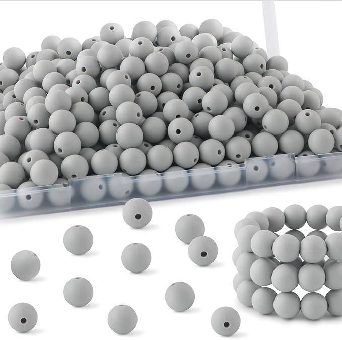 160Pcs 12mm Silicone Beads for Keychain Making Bracelet Necklace, Bulk Round Silicone Beads for Pens(Light Gray)