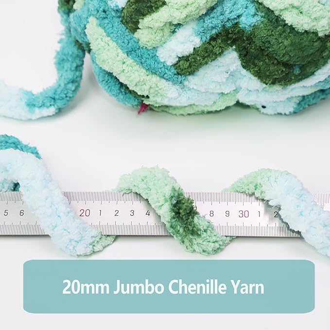 8 Pack Chunky Yarn for Hand Knitting - Chenille Blanket Yarn for Crocheting Blankets - 223 Yds/63.7 Oz Rainbow Ombre Yarns - Super Bulky Soft Thick Mixed Color Jumbo Yarns (8, Mint/Teal/Green)