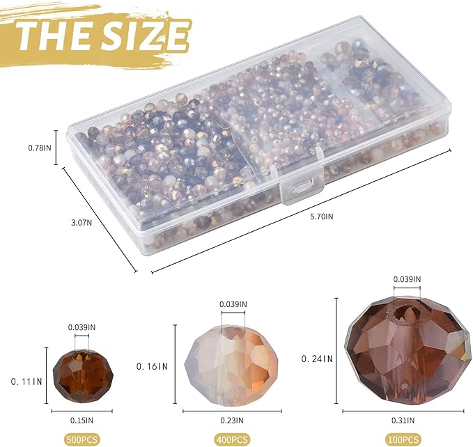Faceted Rondelle Glass Beads for Jewelry Making AB Color 1000pcs Crystal Spacer Beads,Assorted Jewelry Beads for Bracelets Necklaces Accessories