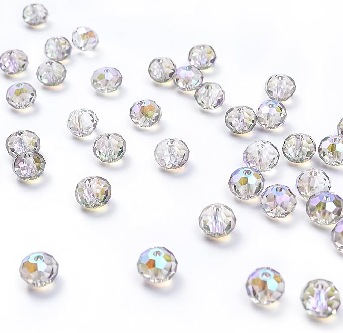 336 pcs 8mm Wholesale Crystal Briollete Rondelle Beads AB Glass Crystal Beads for DIY Jewelry Making 68 Faceted Assorted 8 Color Choices with Box(Phantom Purple)