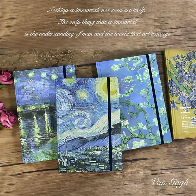 Art Journal, Sketch book, Blank Notebook, 130gsm, Thick Paper Sketchbook, A5, Hardcover Drawing Notebook, Blank Page Journal, Lay Flat, Unlined, Van Gogh Starry Night Over the Rhone