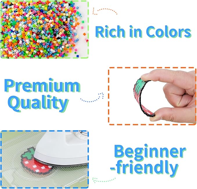Quefe 11800pcs Fuse Beads Craft Kit, 36 Colors 5mm Beads, Melting Beads Set for Girls, Including Pegboards, Ironing Paper, Tweezers, Great Gift for Birthday