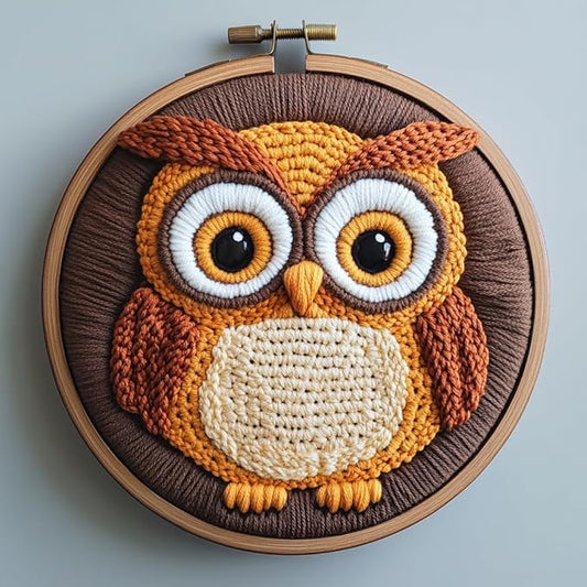 Punch Needle Kits Cute Owl Easy for Beginners DIY Punch Needle Yarn Starter Embroidery Set for Craft Lovers with Printed Pattern and Hoop for Home Decor 20x20cm-1
