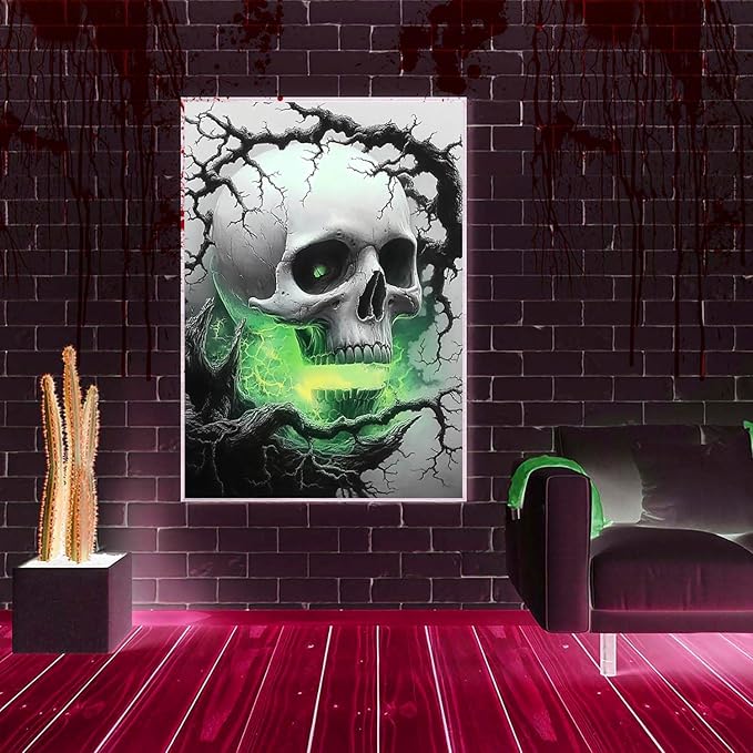 DIYDECORFUN Skull Diamond Art Kits for Adults Halloween, 5D Horror Diamond Painting Kits, Full Round Drills Spooky Skeleton Diamond Dots DIY Ghost Gem Art Crafts Paint By Diamonds for Decor 12x16IN