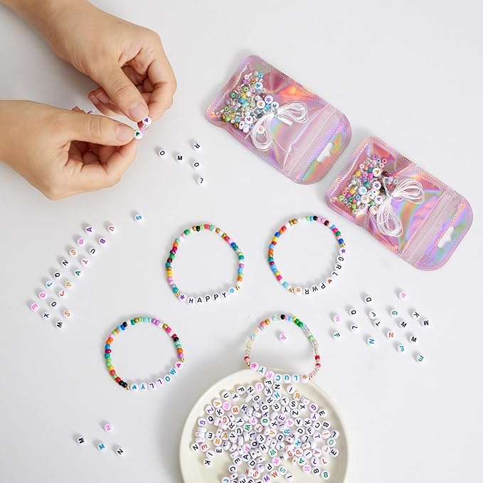 HMHOOXU 24 Set Friendship Bracelet Making Kit Party Favor DIY Jewelry Supplies Bead Set Make Your own Personalised Bracelet for Wedding Birthday Gift Craft Wrapped