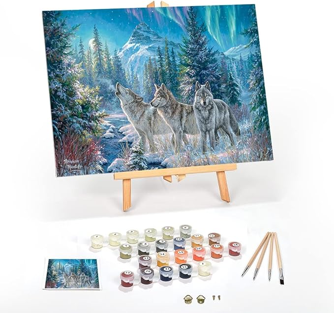 Ledgebay DIY Paint by Numbers Kit for Adults Framed Canvas Beginner to Advanced Paint by Numbers Kit Kits Include Acrylic Paint Set Brushes Tabletop Easel (Moonrise Song 16" x 20" Framed)