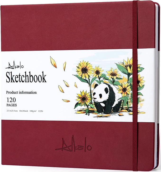 Square Sketchbook for Drawing, 120 Pages Sketch Book, 122LB/180GSM Thick Paper, Mixed Media Sketchbook for Charcoal Pencil, Inks Pen, Colored Pencil, Acrylic Marker, Oil Pastel