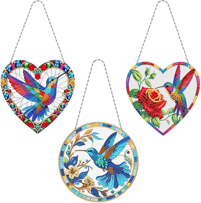 MaiYiYi 3 PCS Hanging Diamond Art Pendant Painting Kit Colorful Bird Diamond Art Ornaments Bird Diamond Painting Ornaments for Adult Home Wall Window Art Decor (13.58X7.48 inch)