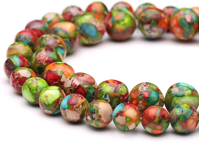 youngbling natural gemstone beads for jewelry making,8mm green red imperial jasper polished round smooth stone beads for bracelet necklace 15 inch