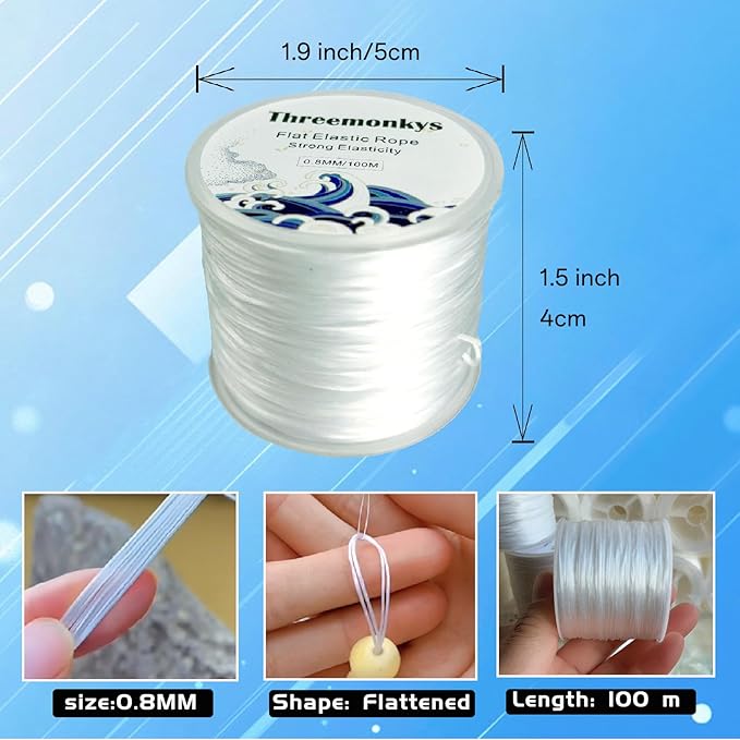 2PCS Flat Elastic line 0.8 mm Elastic Bracelet Rope Elastic Bead Rope for String Jewelry Production and Bracelet Production