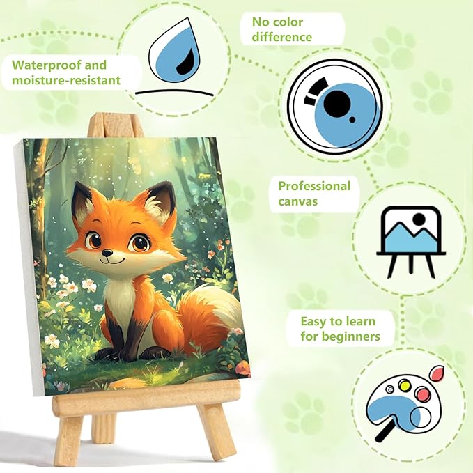 Reivworl Paint by Numbers Kit for Kids - with Frame and Easel, Fox Paint by Number Kids Age 6-8-12 Boys Girls, Paint by Numbers for Gifts and Decor (9.5X12Inch)