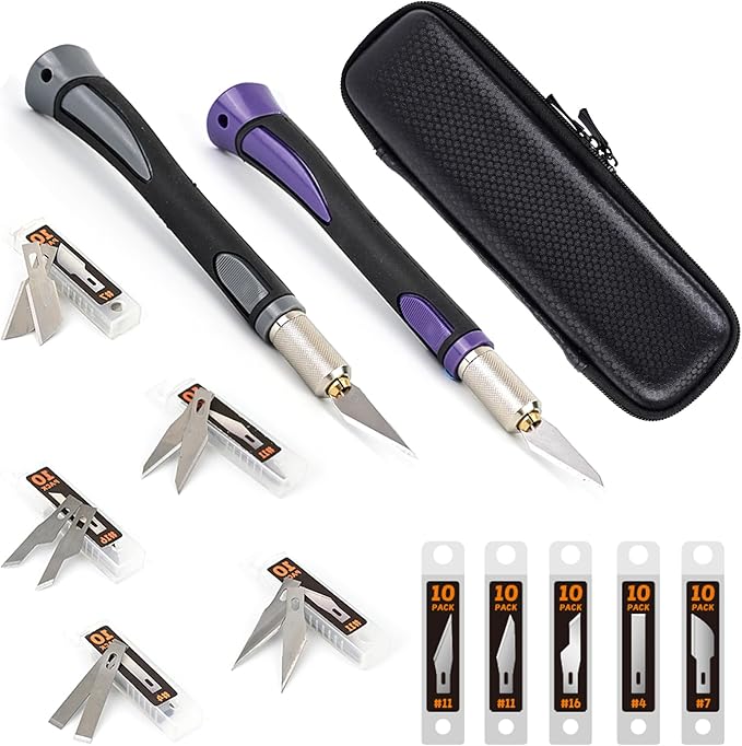 EHDIS 2PCS Exacto Knife Set Utility Craft Precision Hobby Knife Kit with 50PCS Blades for Art, Working-Stencil, Scoring, Scrapbooking, Architecture Modeling, Crafting
