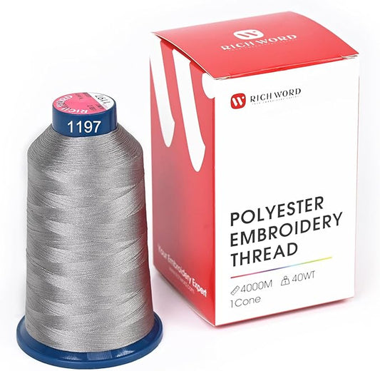 Poolin Embroidery Machine Thread Richword Selected Grey 4000M 40WT Polyester Embroidery Thread – Smooth, Strong Single Spool for Home & Commercial Machines 1197