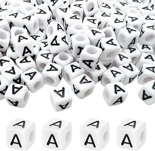 MIIIM 100pcs Pony Beads Letter A for Keychains Making, 6x6mm Large Hole Square Letter Beads for Bracelets Making, Alphabets, Numbers (White and Black)