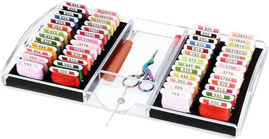 Acrylic Working Tray for Cross Stitch and Embroidery Supplies, Embroidery Floss Bobbins Organizer with Magnetic Needle Holder and Tools Storage-Tray Only (Large-For 3mm acrylic bobbin)