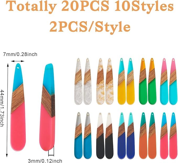 Beadthoven 20pcs/10 Pairs Teardrop Charms DIY Bohemian Earrings Pendants Assorted Colorful Western Charms Natural Wooden Pieces Tag Pendants for Jewelry Making Necklace Findings Women