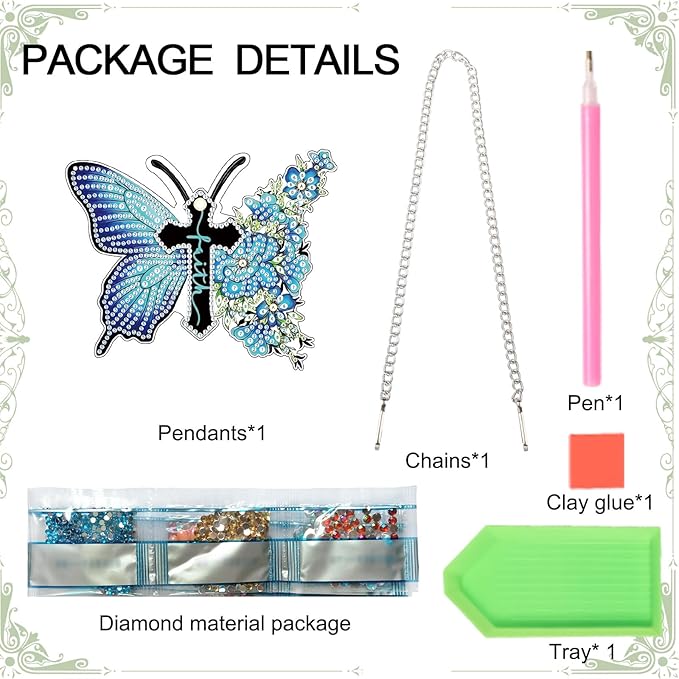 DIY 5D Diamond Painting Hanging Kit, Blue Butterfly Cross Faith Acrylic Pendant Ornament, Religious Special Shaped Diamond Art for Adults, Wall, Door, or Garden Decor Craft Gift