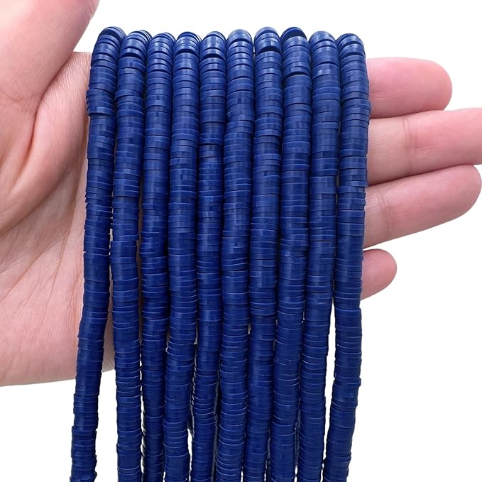 10 Strands Clay Bead, Heishi Beads for Bracelet Stack, Earth Tone Clay Beads for Adults, Flat Beads Kit for Friendship Bracelets, Neutral Beads Bracelet Making Kit(Navy)